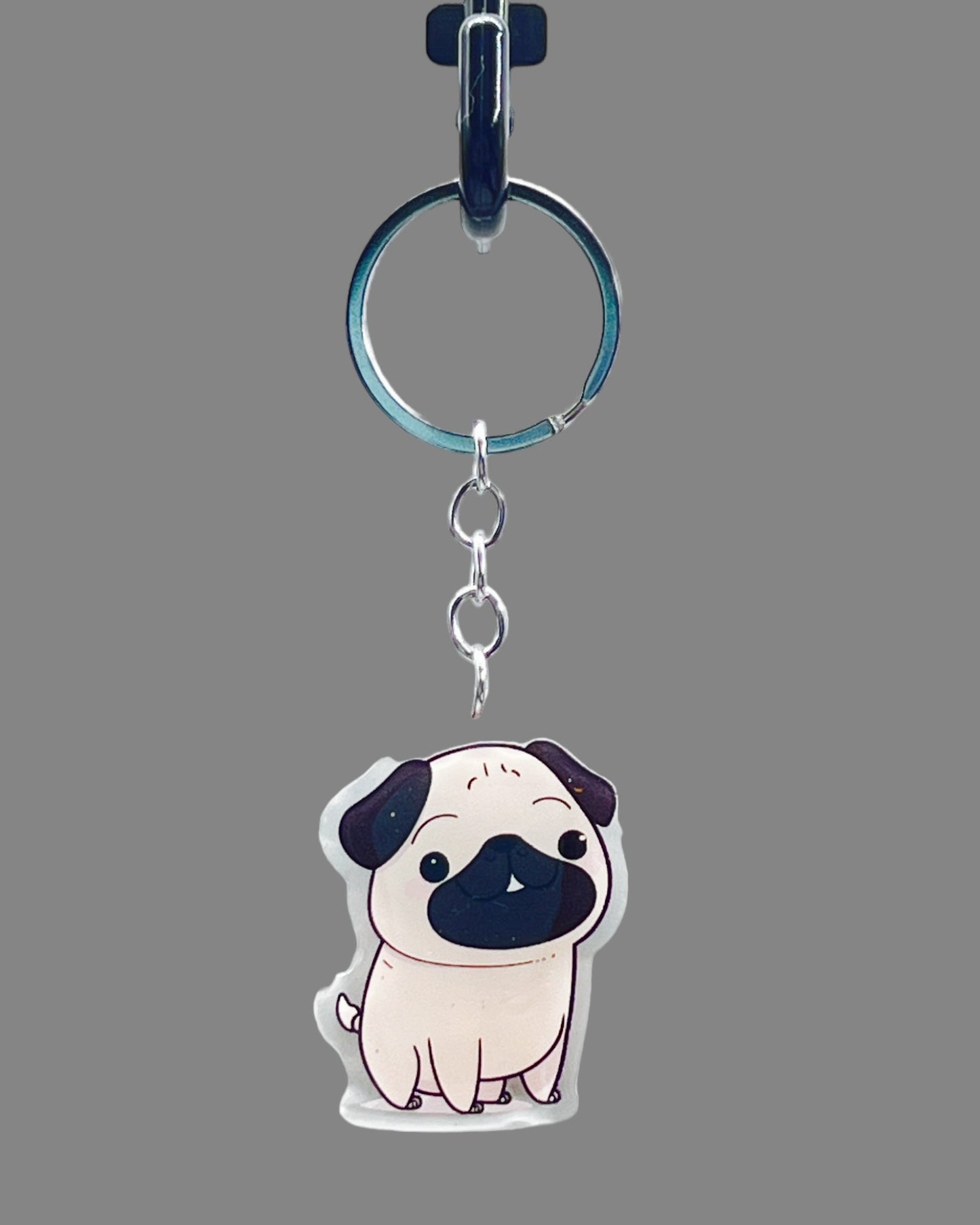 Pug Dog Acrylic keychain, Cute kawaii memorial ornament, pet portrait charm gift, backpack fob, dad car décor, dog mom gift