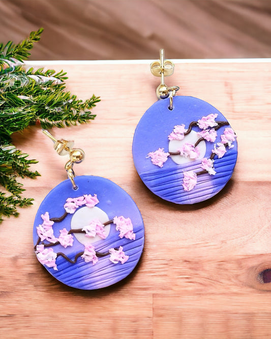 Sakura polymer clay earrings, japanese kawaii earrings, fun funky weird handmade cottagecore, cute anime, novelty quirky unique earrings