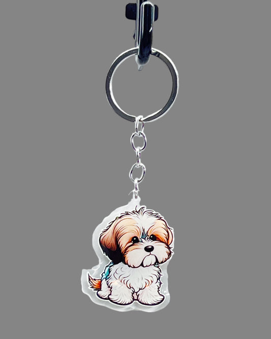 Shih Tzu Dog Acrylic Keychain, Cute kawaii memorial ornament, pet portrait charm gift, backpack fob, dad car décor, dog mom gift