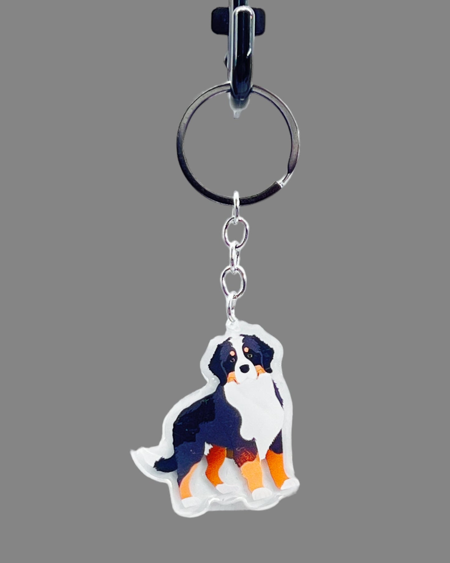 Bernese Mountain Dog Acrylic keychain, Cute kawaii memorial ornament, pet portrait charm gift  backpack fob, dad car décor, first day of school