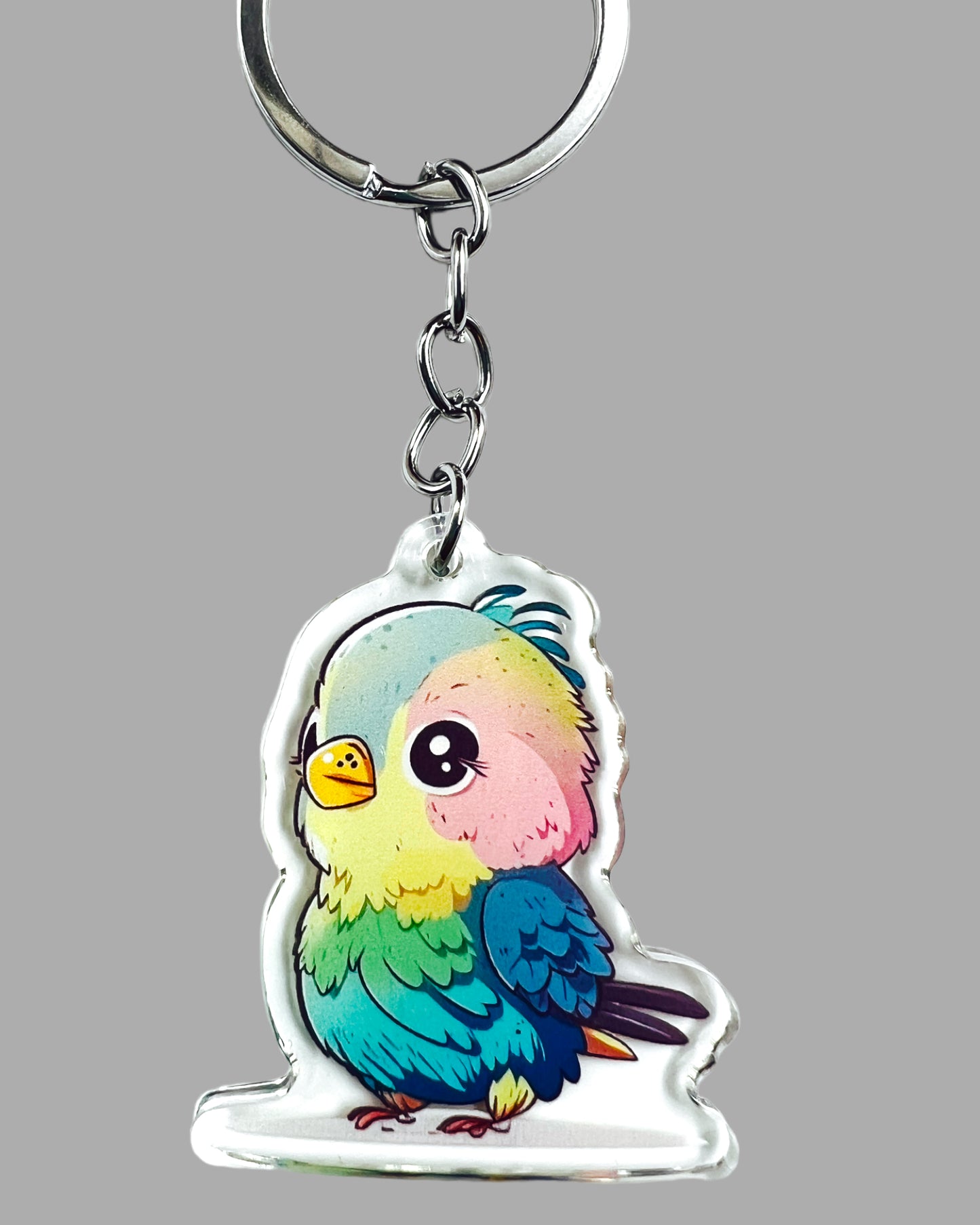 Parrot Acrylic Keychain, Wildlife Cute kawaii memorial ornament, pet portrait charm gift backpack fob, dad car décor, first day of school gift