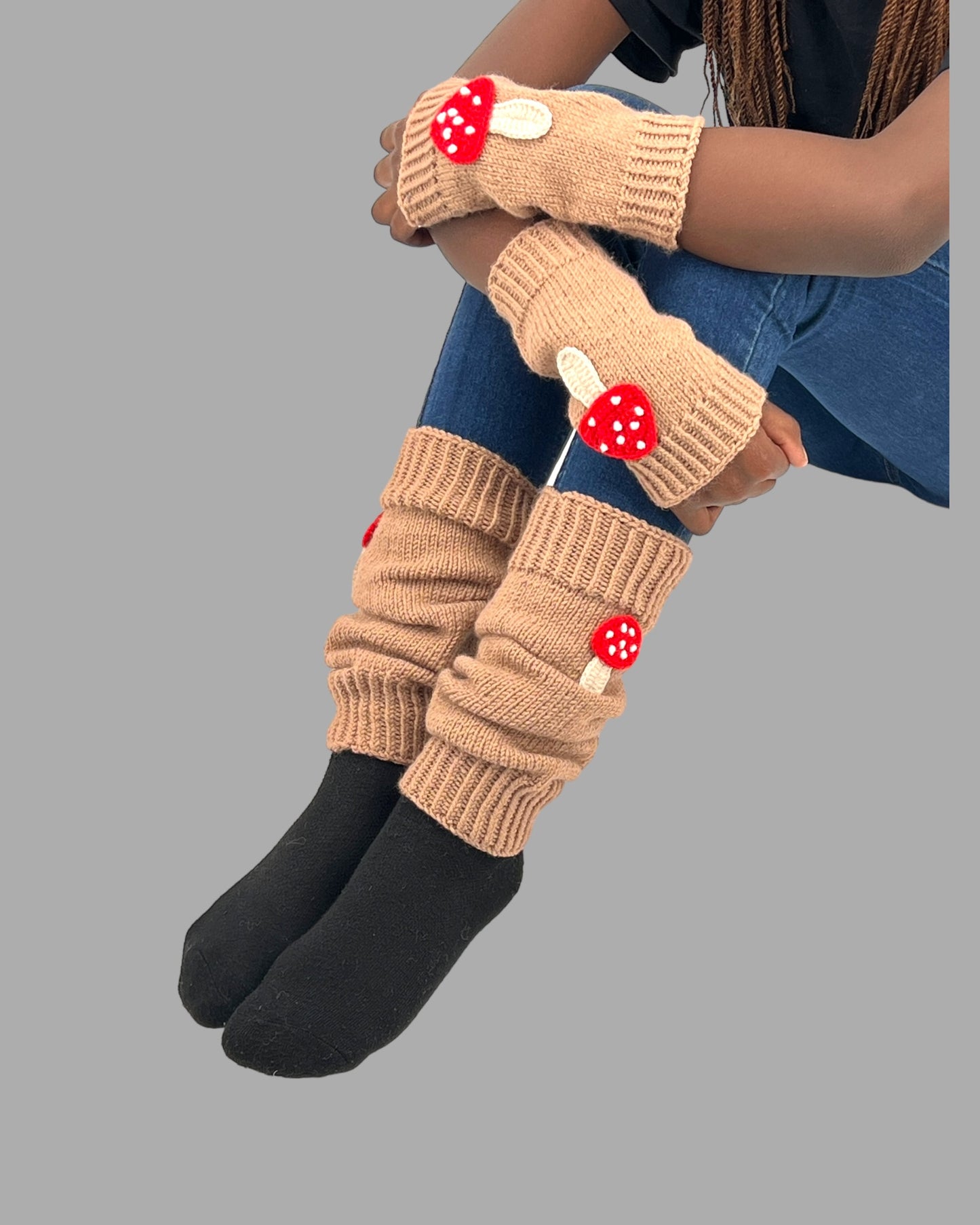 Crochet Mushroom Hand Leg Warmers - Birthday Gift for Girls: Granddaughter, Daughter, Niece. Perfect for Stocking Stuffers, Back to school