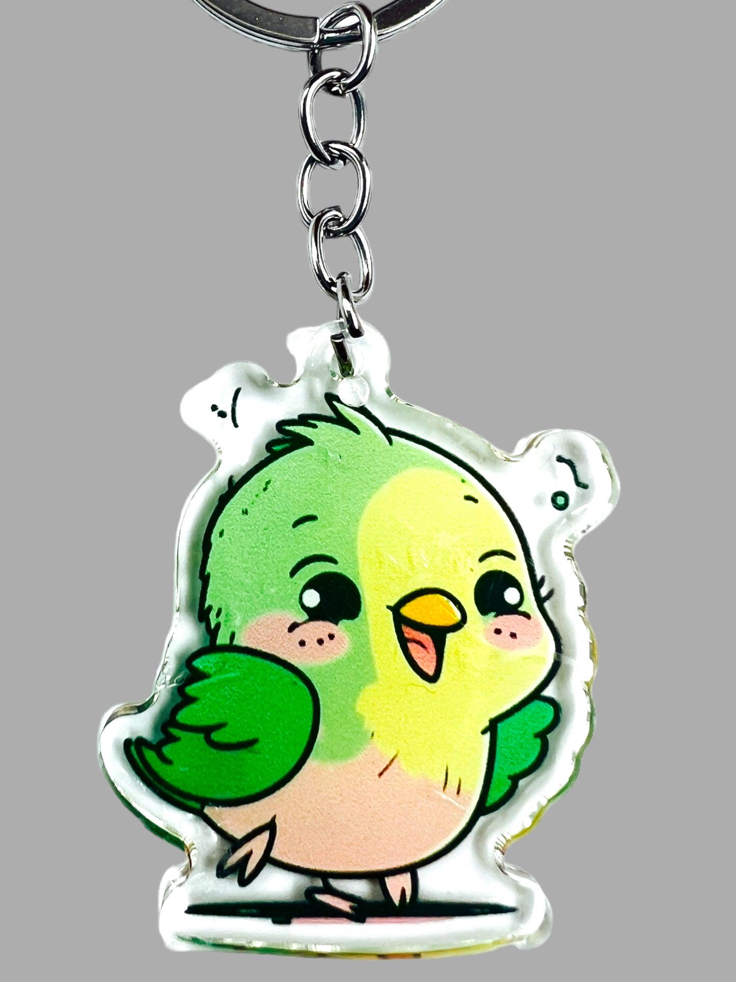 Parrot Acrylic Keychain, Wildlife Cute kawaii memorial ornament, pet portrait charm gift backpack fob, dad car décor, first day of school gift