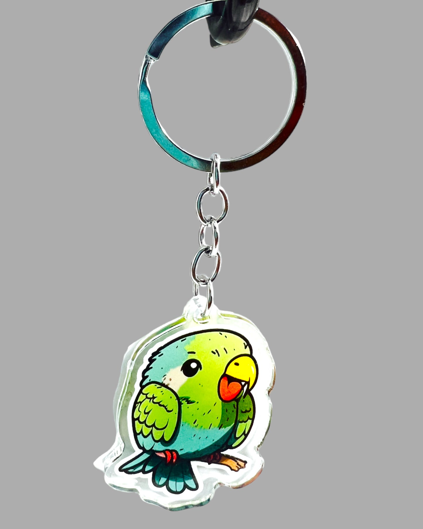 Parrot Acrylic Keychain, Wildlife Cute kawaii memorial ornament, pet portrait charm gift backpack fob, dad car décor, first day of school gift