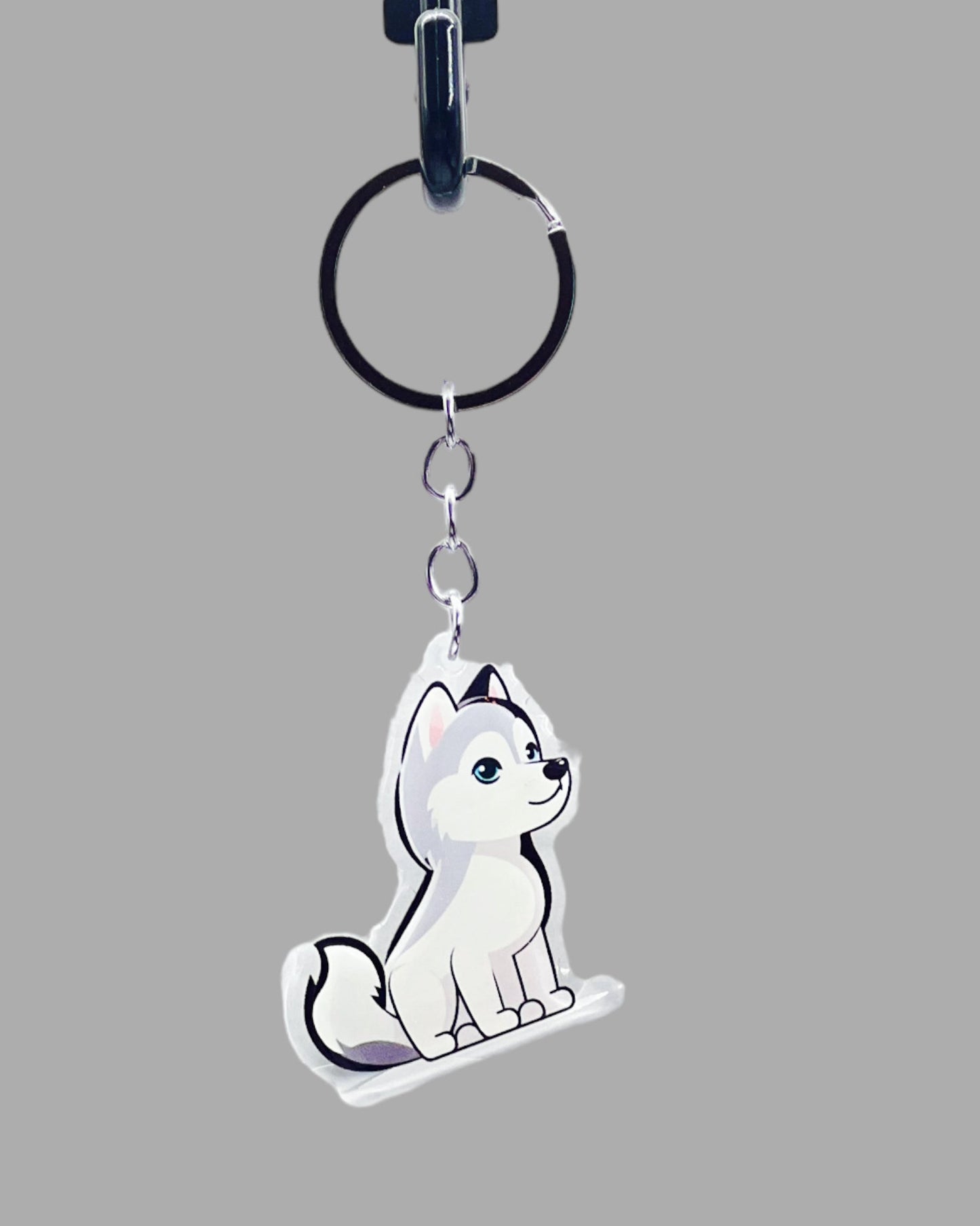 Husky Dog Acrylic Keychain, Cute kawaii memorial ornament, pet portrait charm gift, backpack fob, dad car décor, dog mom gift