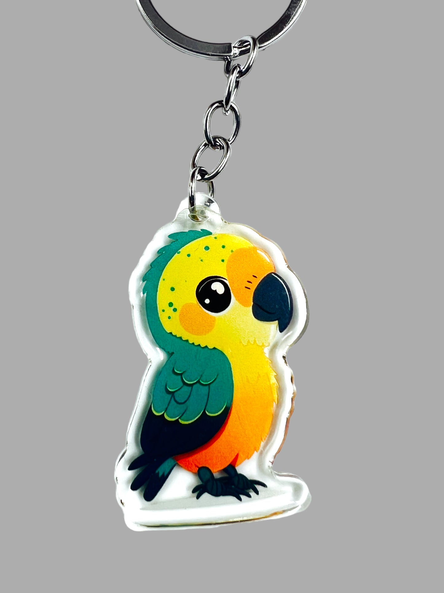 Parrot Acrylic Keychain, Wildlife Cute kawaii memorial ornament, pet portrait charm gift backpack fob, dad car décor, first day of school gift