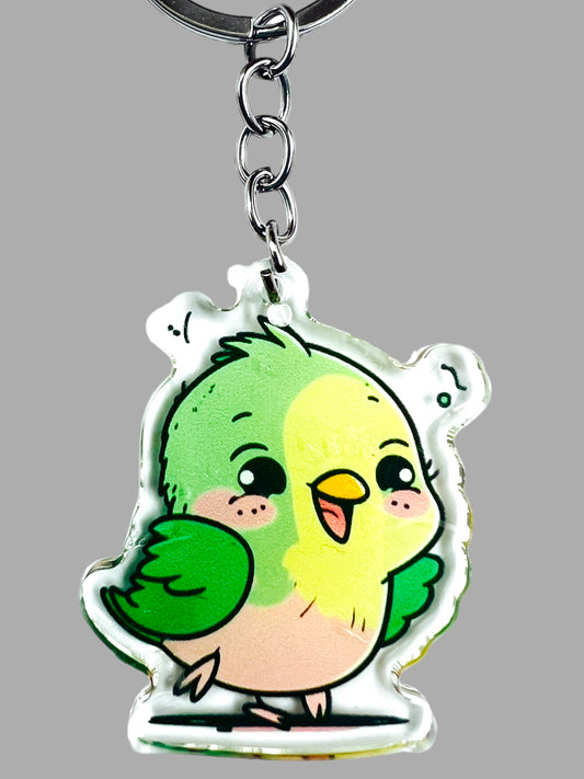 Parrot Acrylic Keychain, Wildlife Cute kawaii memorial ornament, pet portrait charm gift backpack fob, dad car décor, first day of school gift