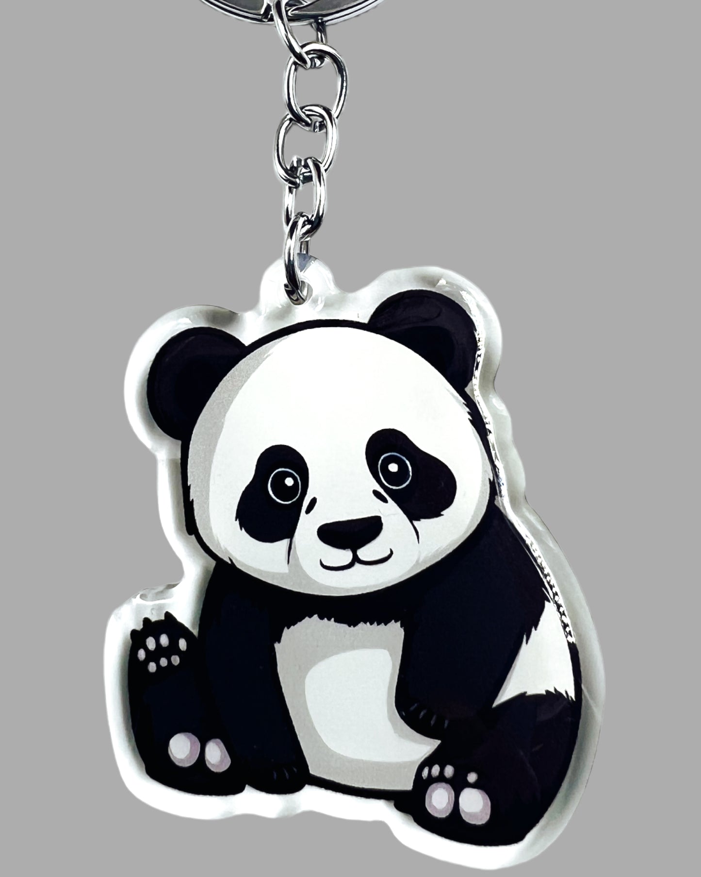 Panda Bear Acrylic Keychain, Wildlife Cute kawaii memorial ornament, pet portrait charm gift backpack fob, dad car décor, first day of school gift