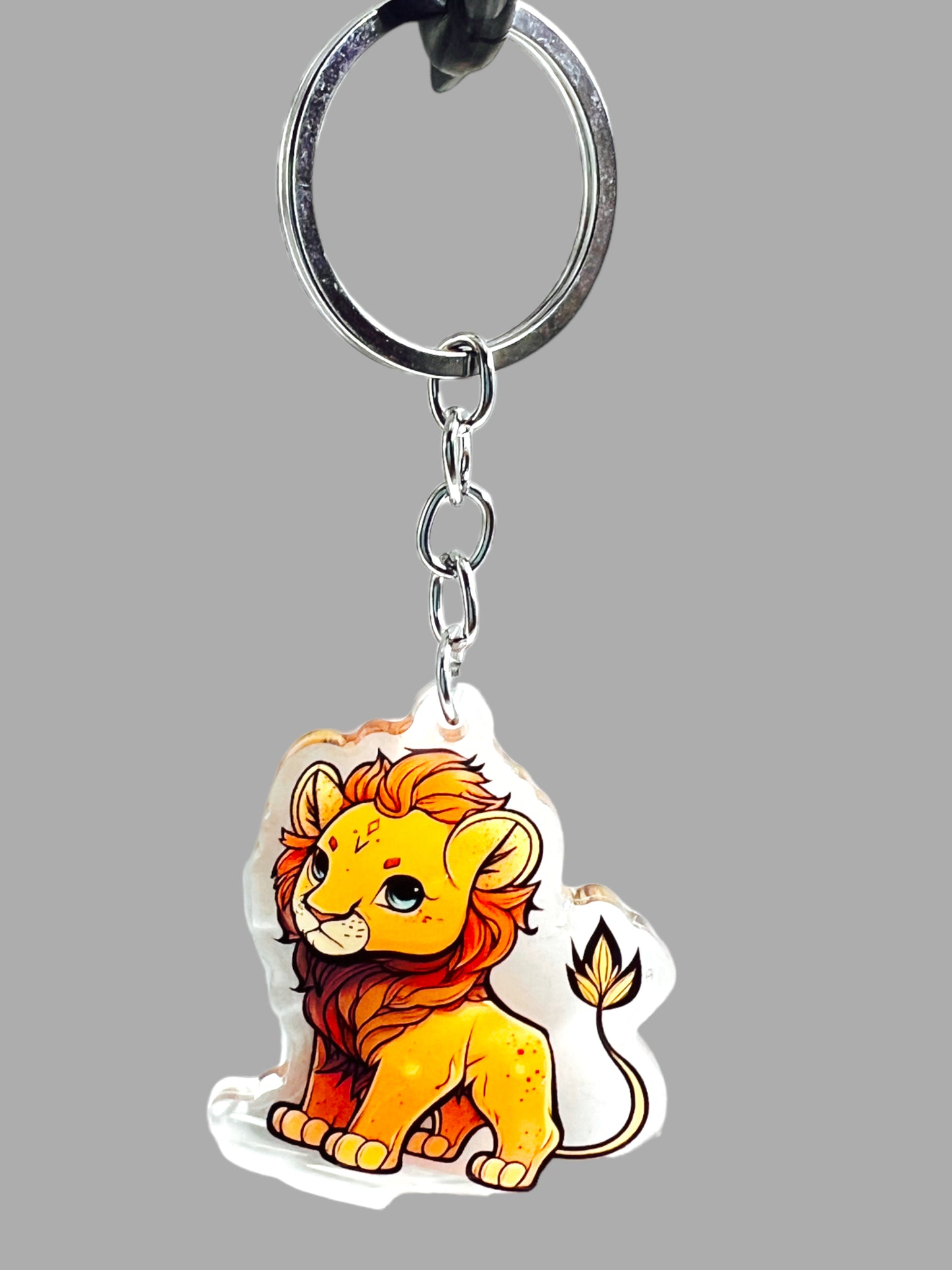 Lion Acrylic Keychain, Wildlife Cute kawaii memorial ornament, pet portrait charm gift  backpack fob, dad car décor, first day of school gift