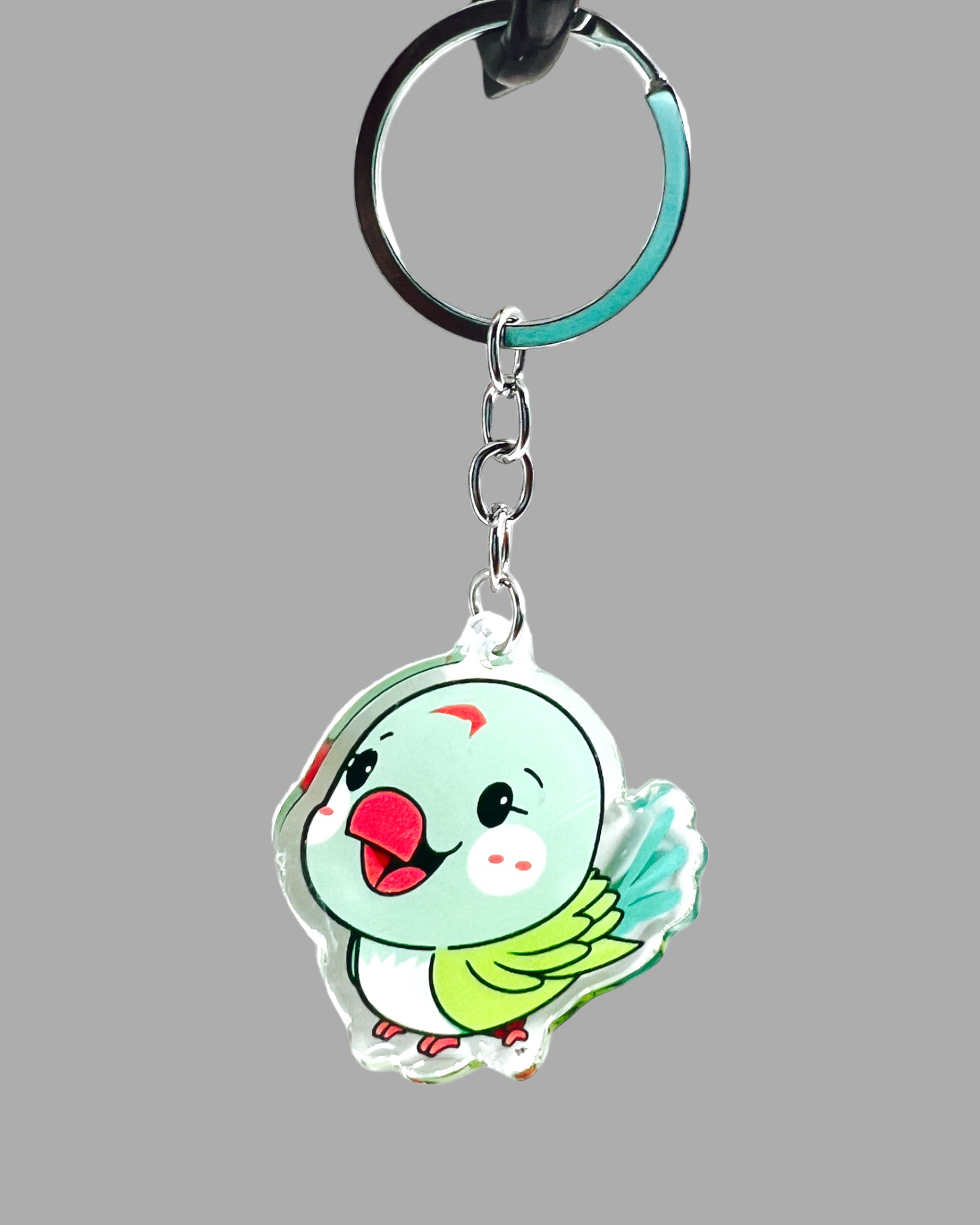 Parrot Acrylic Keychain, Wildlife Cute kawaii memorial ornament, pet portrait charm gift backpack fob, dad car décor, first day of school gift