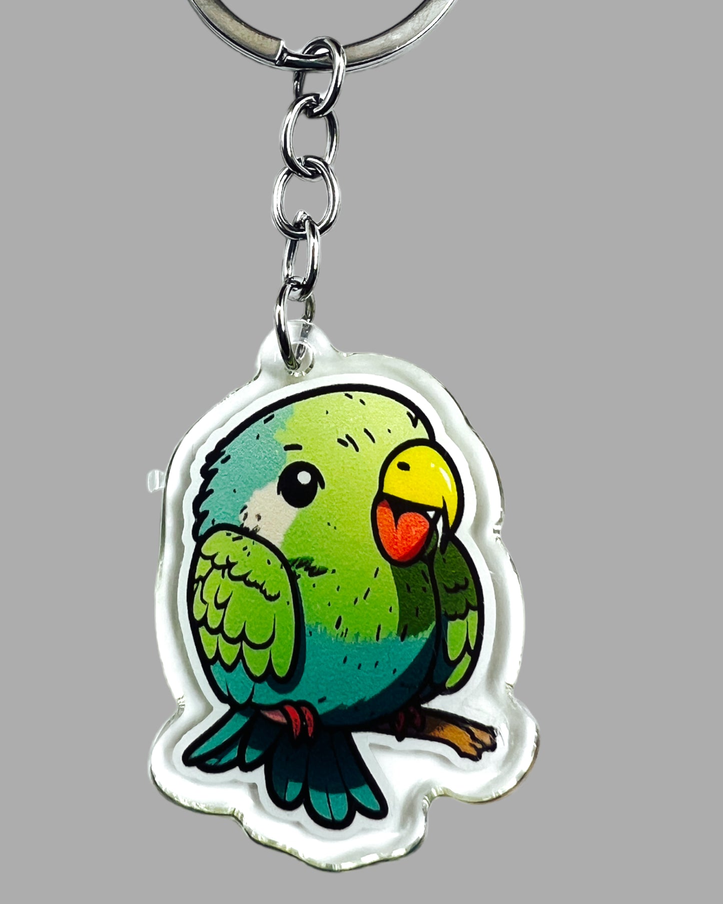 Parrot Acrylic Keychain, Wildlife Cute kawaii memorial ornament, pet portrait charm gift backpack fob, dad car décor, first day of school gift