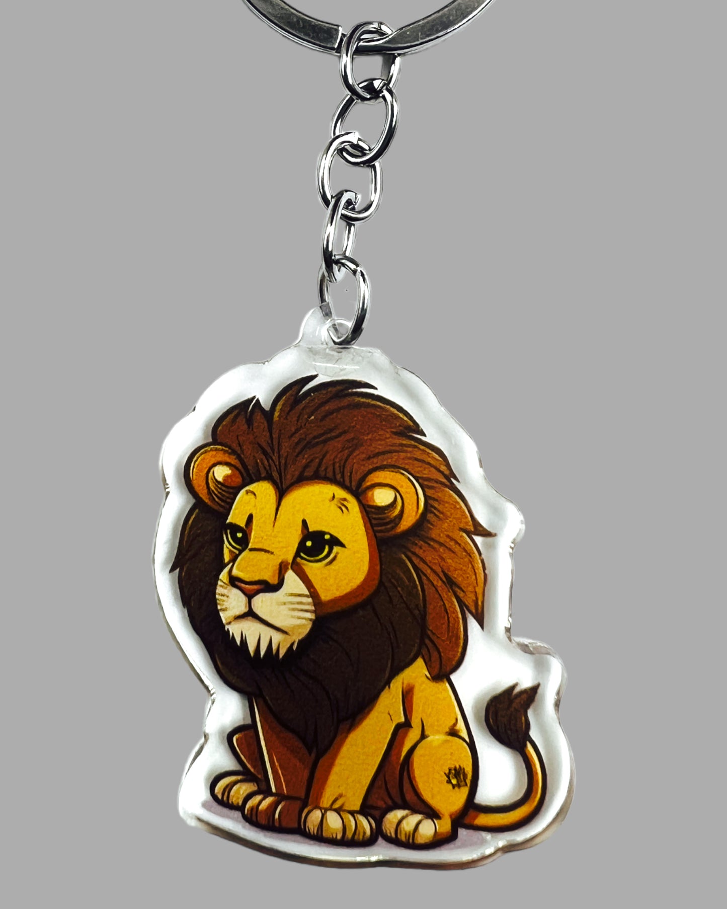 Lion Acrylic Keychain, Wildlife Cute kawaii memorial ornament, pet portrait charm gift  backpack fob, dad car décor, first day of school gift