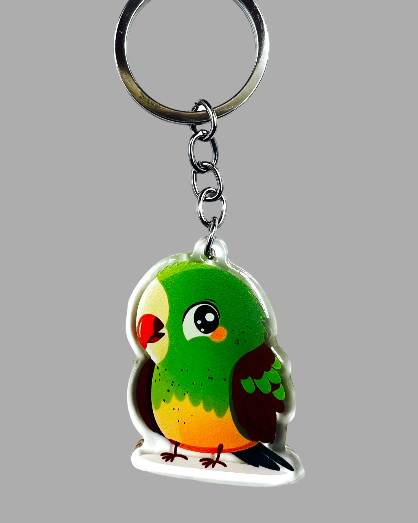 Parrot Acrylic Keychain, Wildlife Cute kawaii memorial ornament, pet portrait charm gift backpack fob, dad car décor, first day of school gift