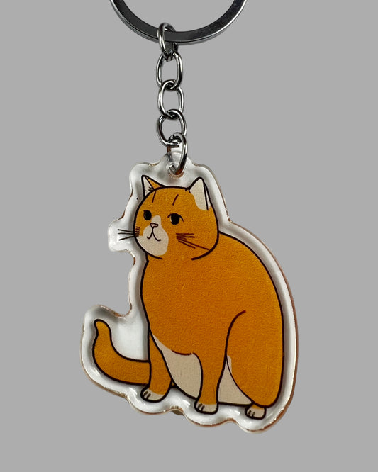 Orange Tabby Cat Acrylic keychain, Cute kawaii memorial ornament, pet portrait charm gift backpack fob, dad car décor, first day of school gift