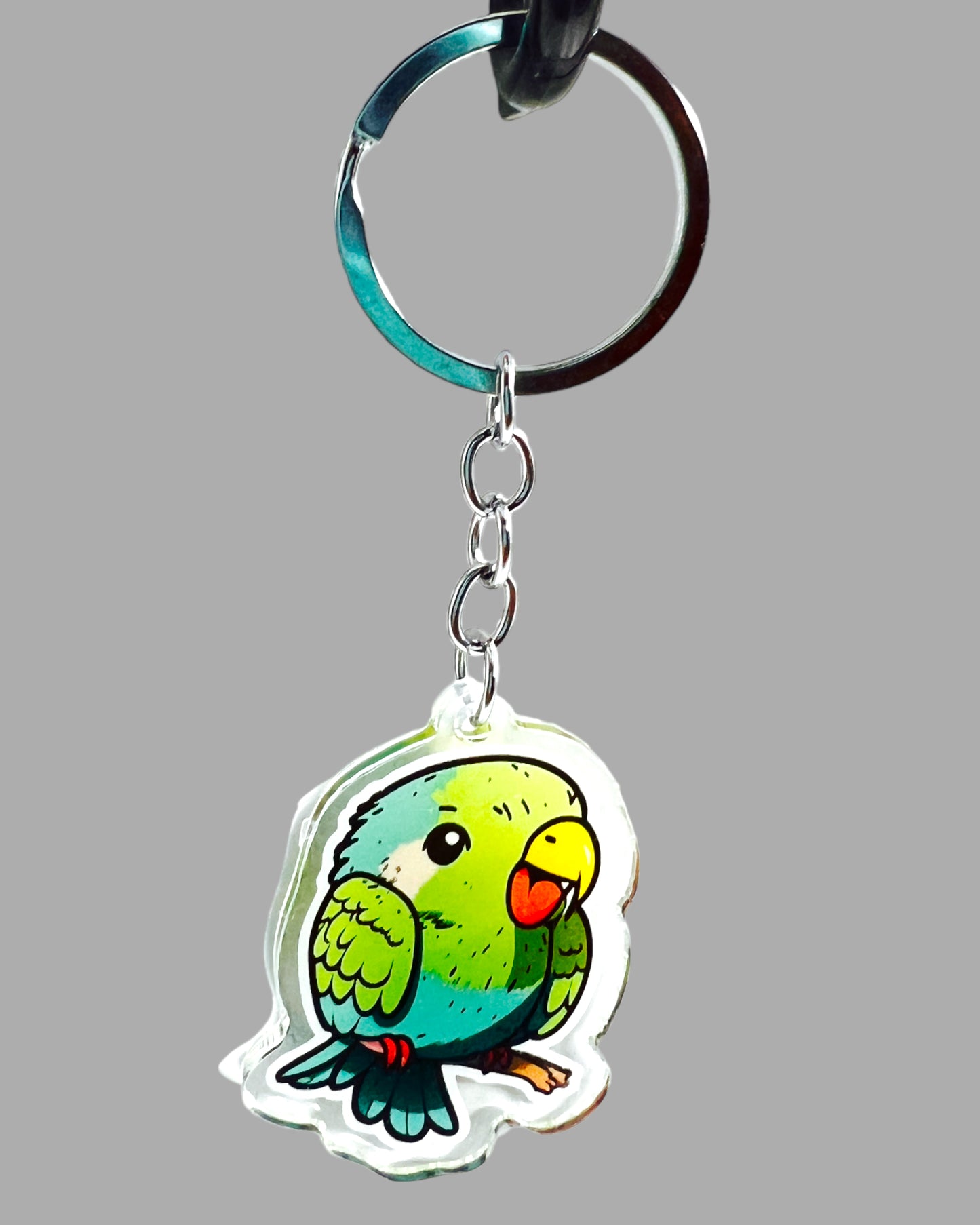 Parrot Acrylic Keychain, Wildlife Cute kawaii memorial ornament, pet portrait charm gift backpack fob, dad car décor, first day of school gift