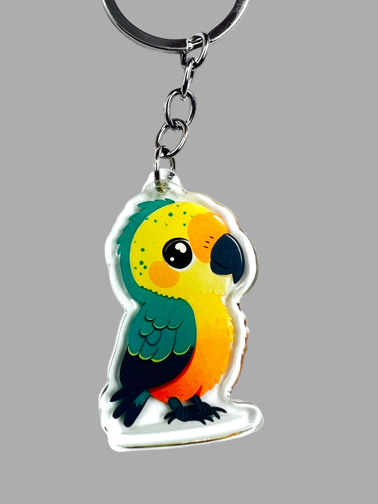 Parrot Acrylic Keychain, Wildlife Cute kawaii memorial ornament, pet portrait charm gift backpack fob, dad car décor, first day of school gift