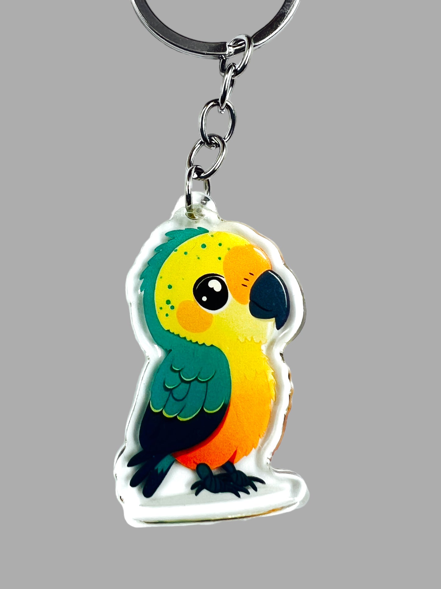 Parrot Acrylic Keychain, Wildlife Cute kawaii memorial ornament, pet portrait charm gift backpack fob, dad car décor, first day of school gift