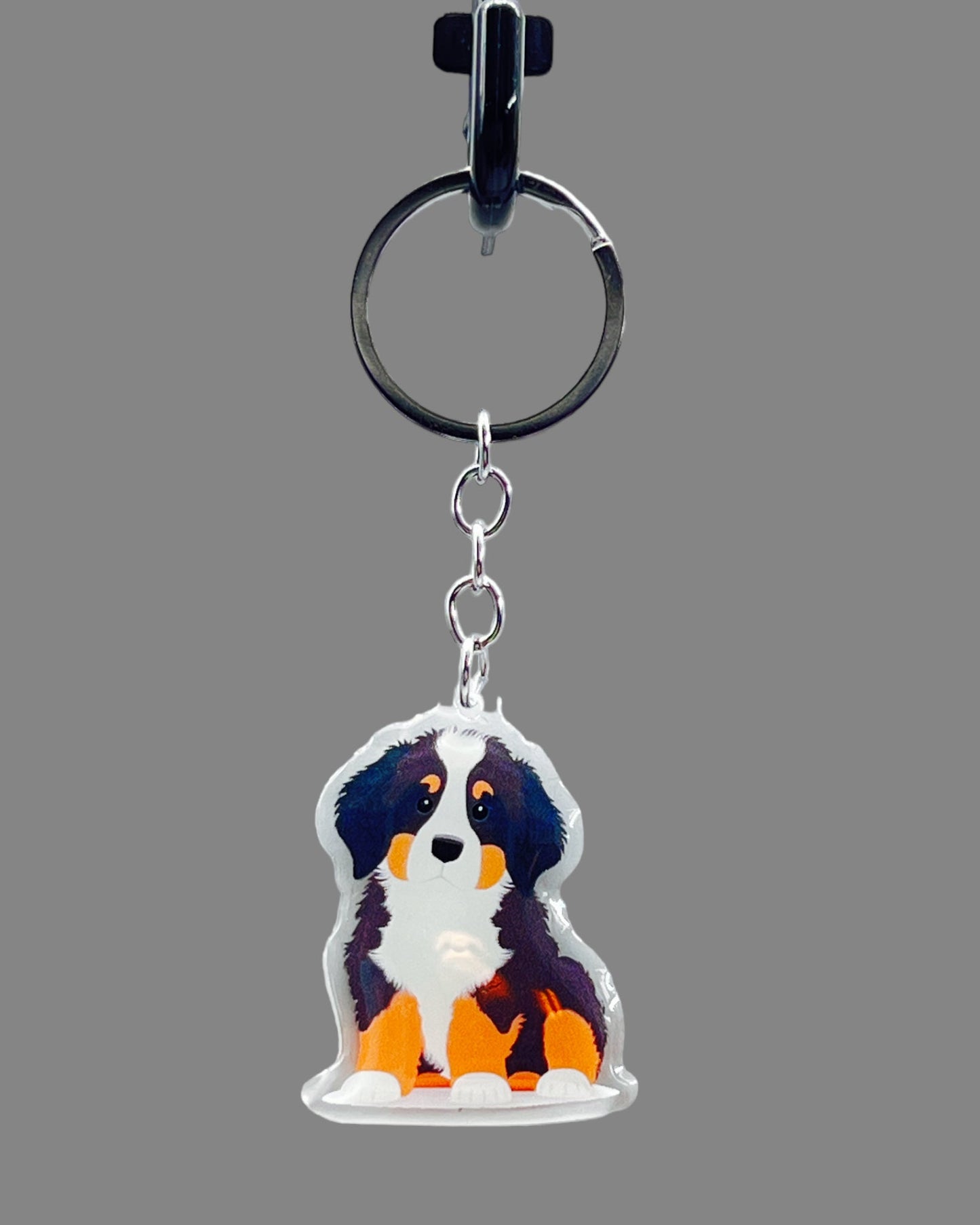 Bernese Mountain Dog Acrylic keychain, Cute kawaii memorial ornament, pet portrait charm gift  backpack fob, dad car décor, first day of school