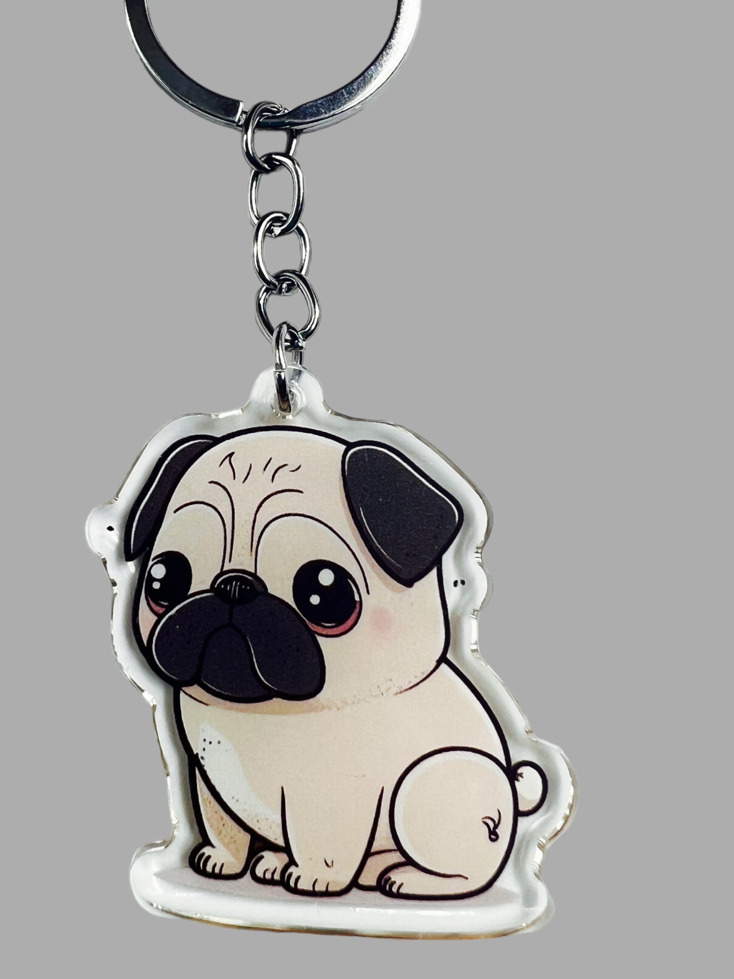 Pug Dog Acrylic keychain, Cute kawaii memorial ornament, pet portrait charm gift, backpack fob, dad car décor, dog mom gift