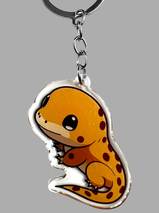 Leopard Geco Acrylic Keychain, Wildlife Cute kawaii memorial ornament, pet portrait charm gift  backpack fob, dad car décor, first day of school gift