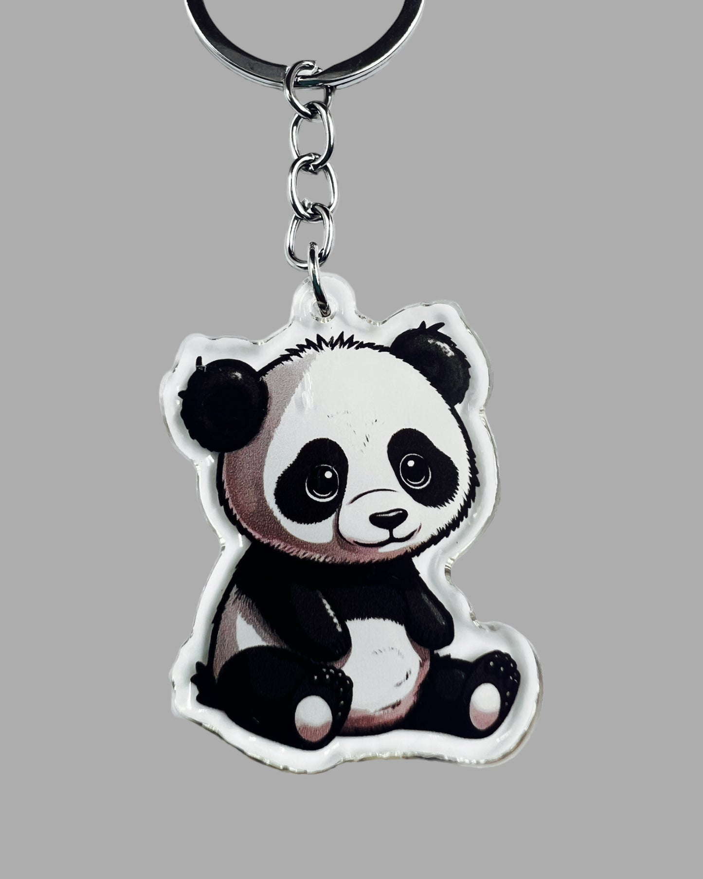 Panda Bear Acrylic Keychain, Wildlife Cute kawaii memorial ornament, pet portrait charm gift backpack fob, dad car décor, first day of school gift