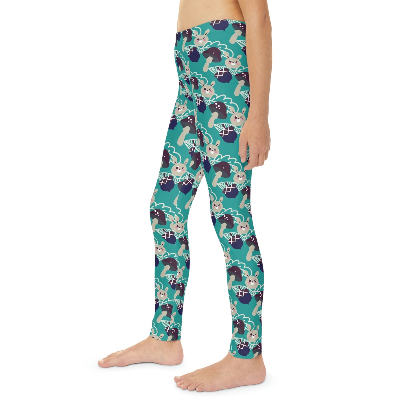 Bunny Mushrooms Youth Leggings,  One of a Kind Gift - Unique Workout Activewear tights for  kids Fitness , Daughter, Niece  Christmas Gift