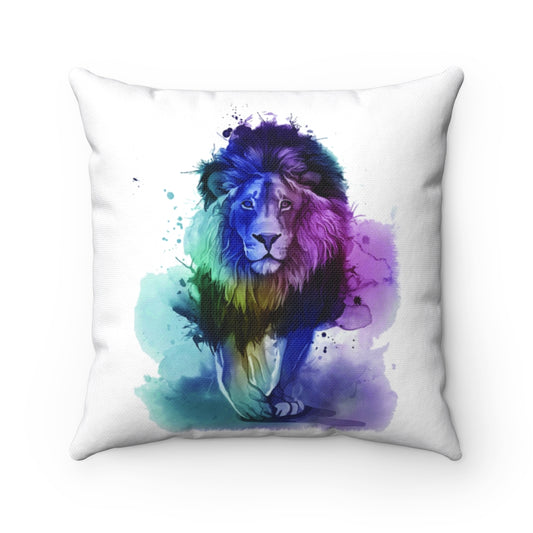 Lion Watercolor Spun Polyester Square Pillow