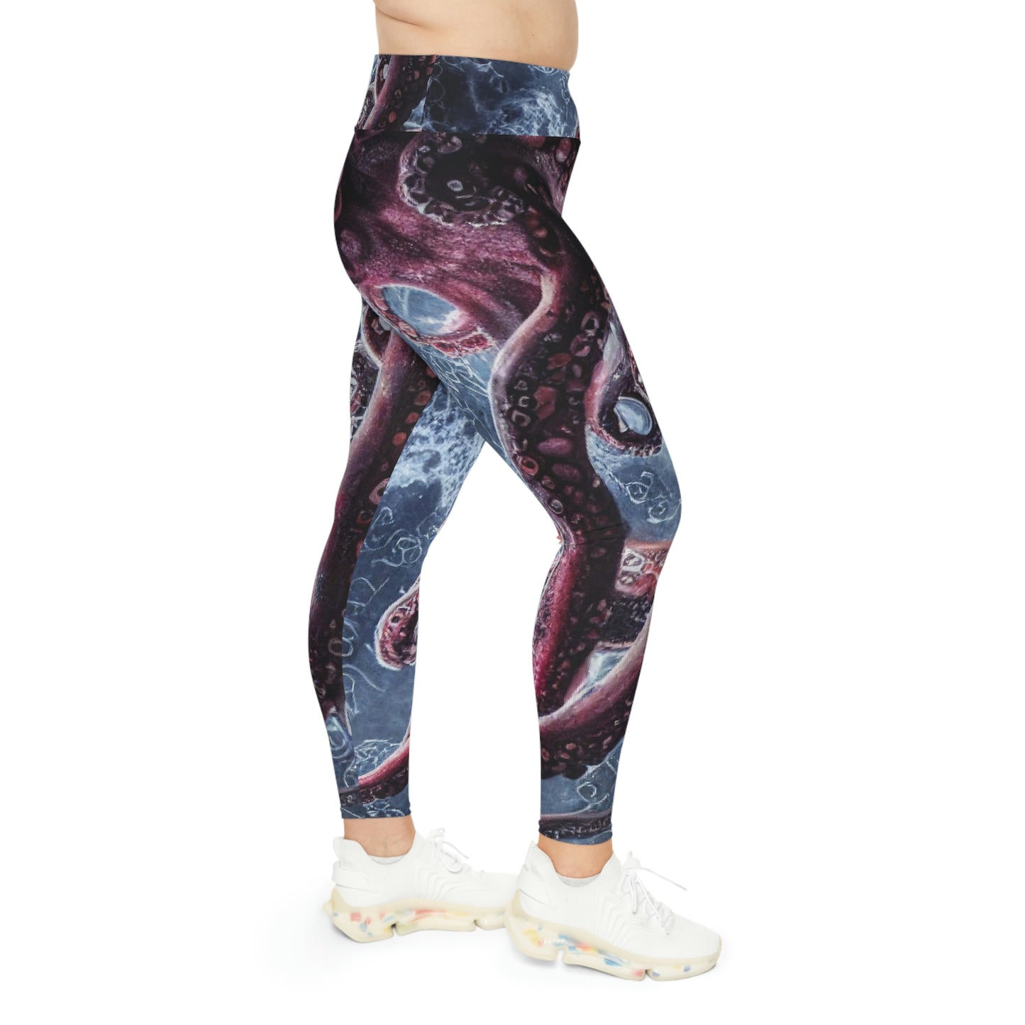 Octopus Beach Plus Size Leggings, One of a Kind Gift - Unique Workout Activewear tights for Mom fitness, Mothers Day, Girlfriend Christmas Gift