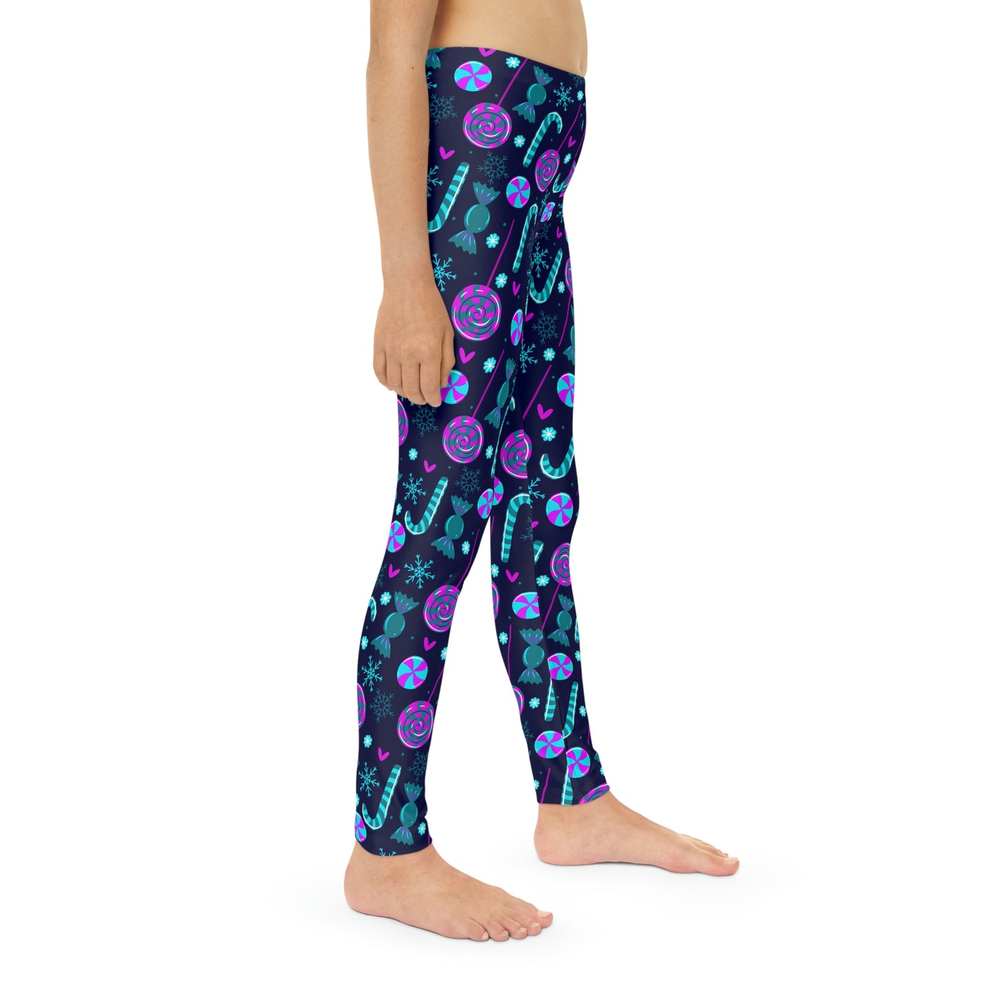 Candy Cane Youth Leggings,  One of a Kind Gift - Unique Workout Activewear tights for  kids Fitness , Daughter, Niece  Christmas Gift