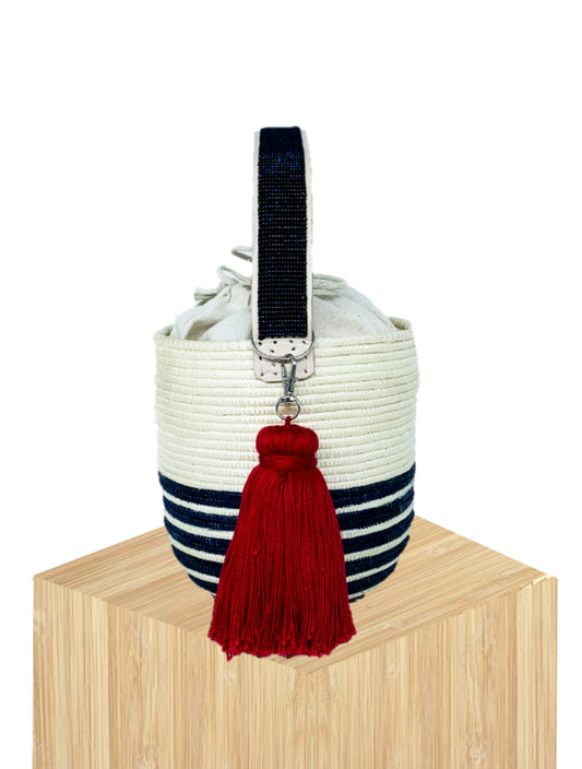 Handwoven Basket Bucket Bag Rwanda with  Beaded Handles