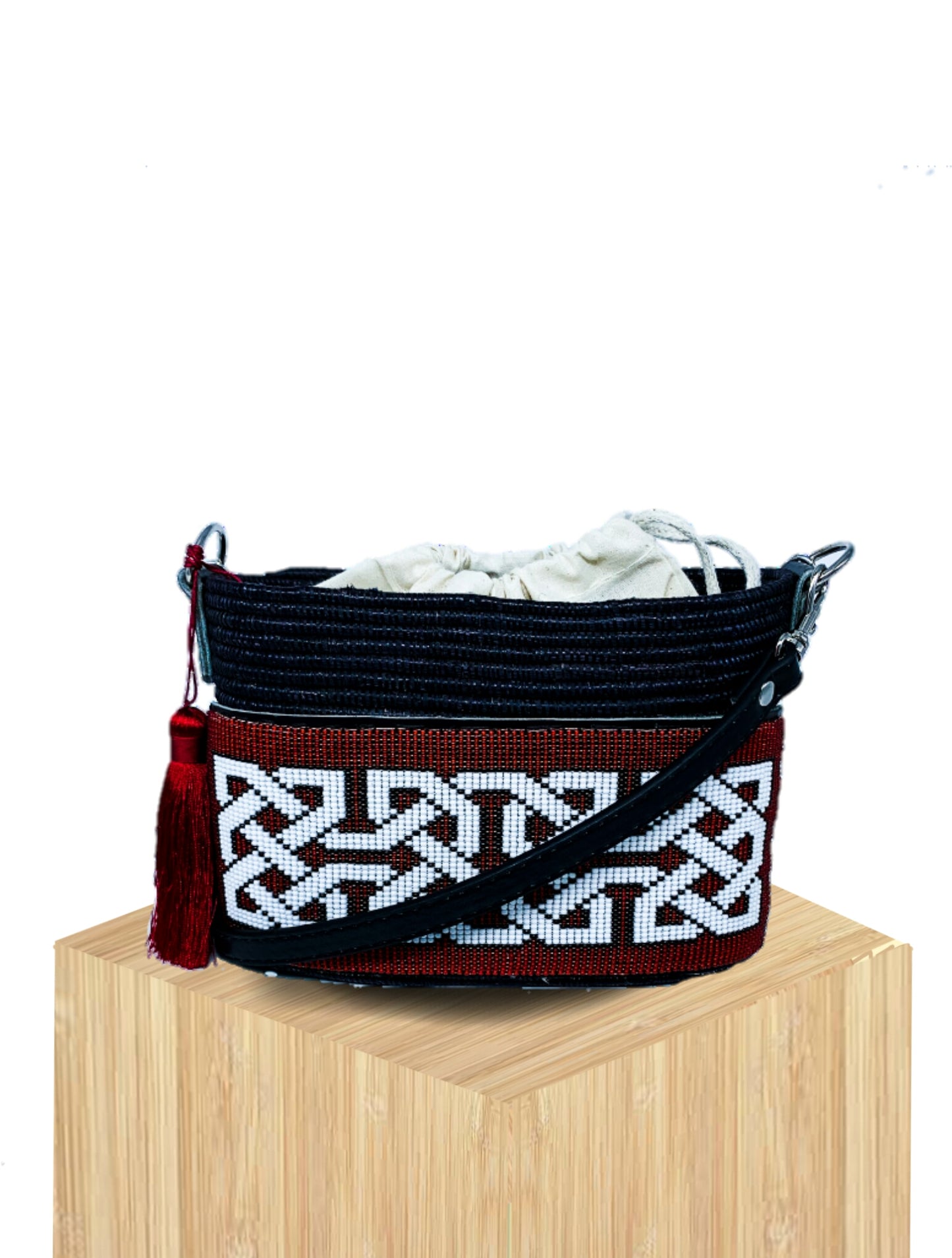 Handwoven Mini Basket Bag Rwanda with Beaded Front Panel