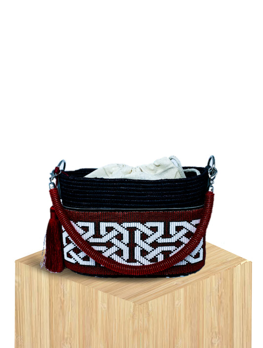 Handwoven Mini Basket Bag Rwanda with Beaded Front Panel