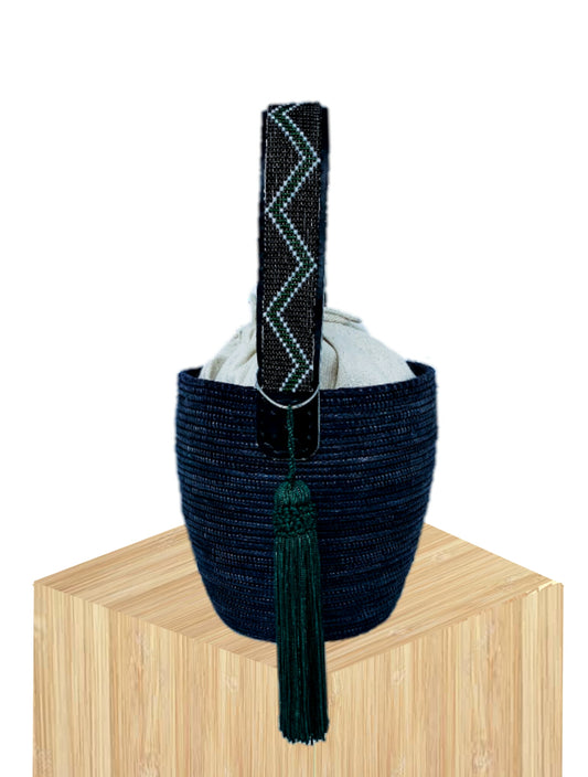 Handwoven Basket Bucket Bag Rwanda with  Beaded Handles