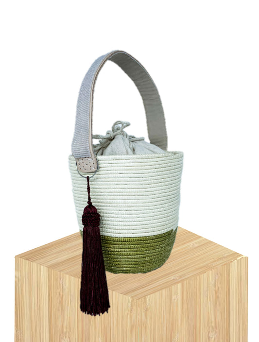 Handwoven Basket Bucket Bag Rwanda with  Beaded Handles