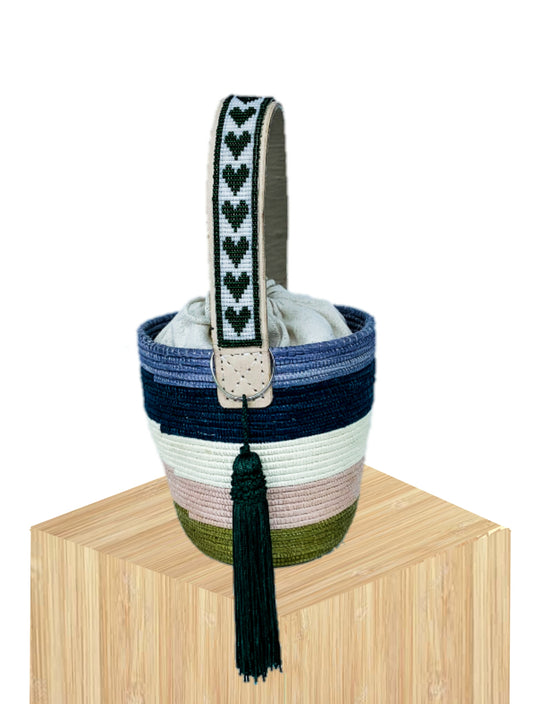 Handwoven Basket Bucket Bag Rwanda with  Beaded Handles