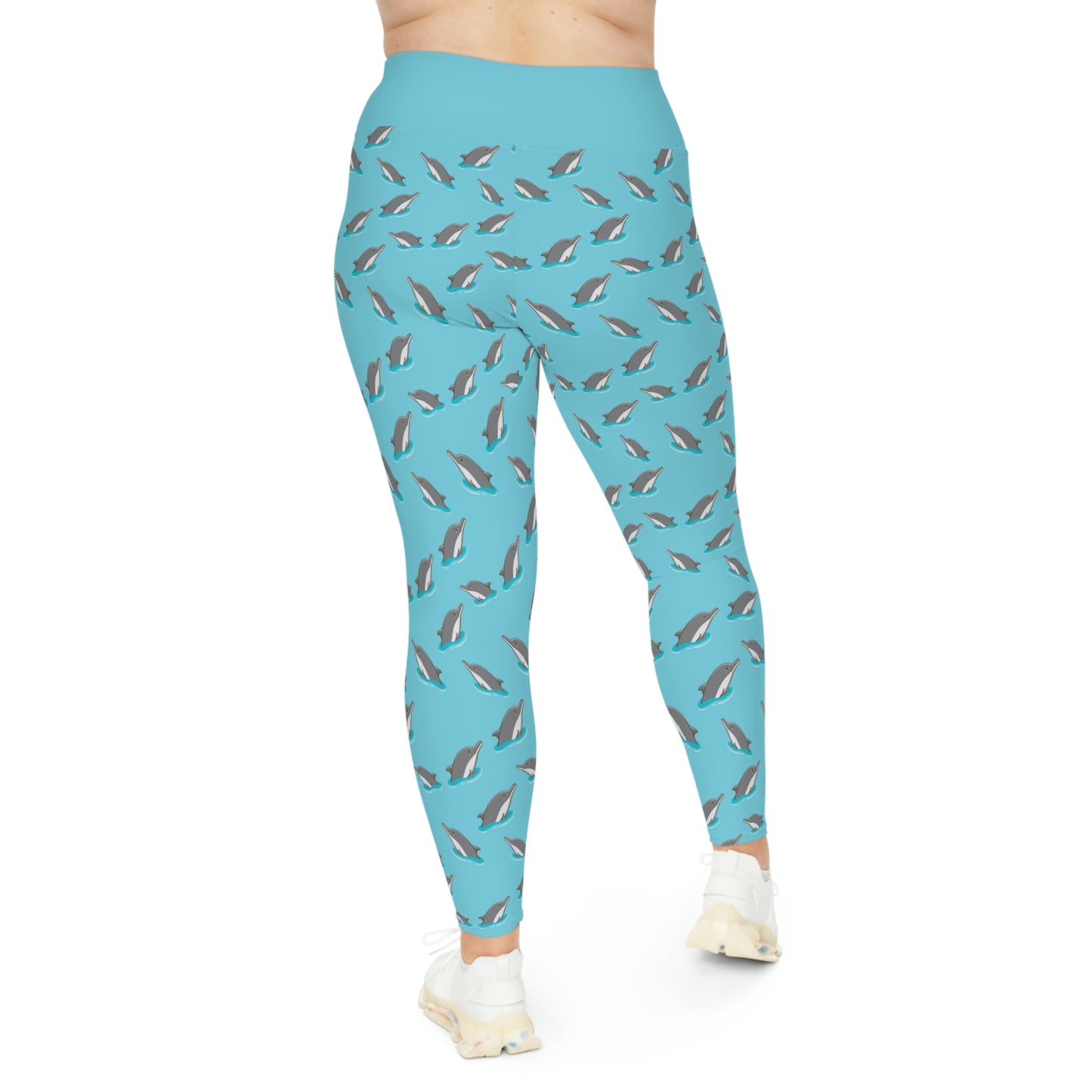 Plus Size Dolphin, Ocean, Beach Leggings, One of a Kind Gift - Unique Workout Activewear tights for kids fitness, Daughter, Niece Christmas Gift