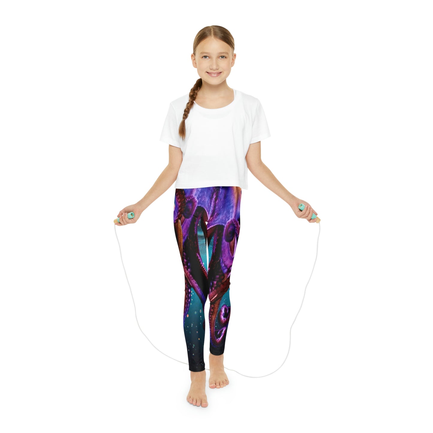 Octopus Beach Youth Leggings, One of a Kind Gift - Unique Workout Activewear tights for kids fitness, Daughter, Niece Christmas Gift