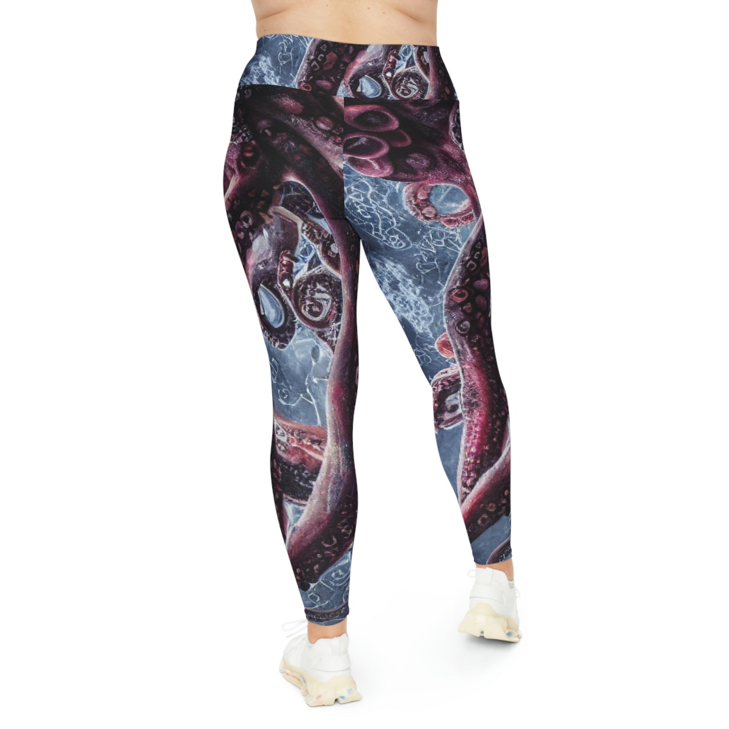 Octopus Beach Plus Size Leggings, One of a Kind Gift - Unique Workout Activewear tights for Mom fitness, Mothers Day, Girlfriend Christmas Gift