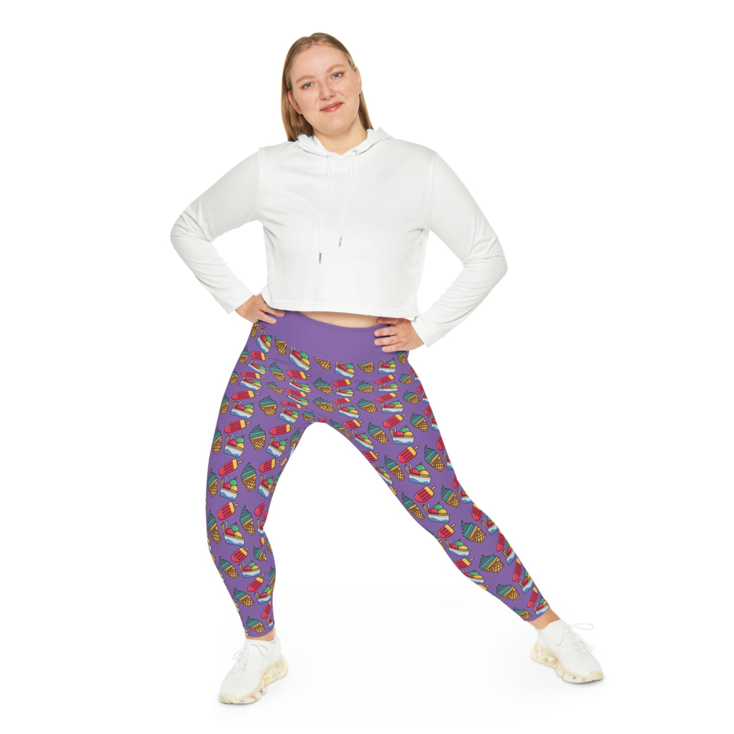 Ice Cream Scoop Cute Summer Plus Size Leggings, One of a Kind Gift - Workout Activewear tights for Mothers Day, Girlfriend