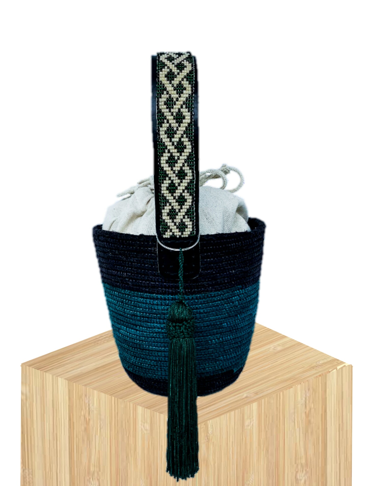 Handwoven Basket Bucket Bag Rwanda with  Beaded Handles