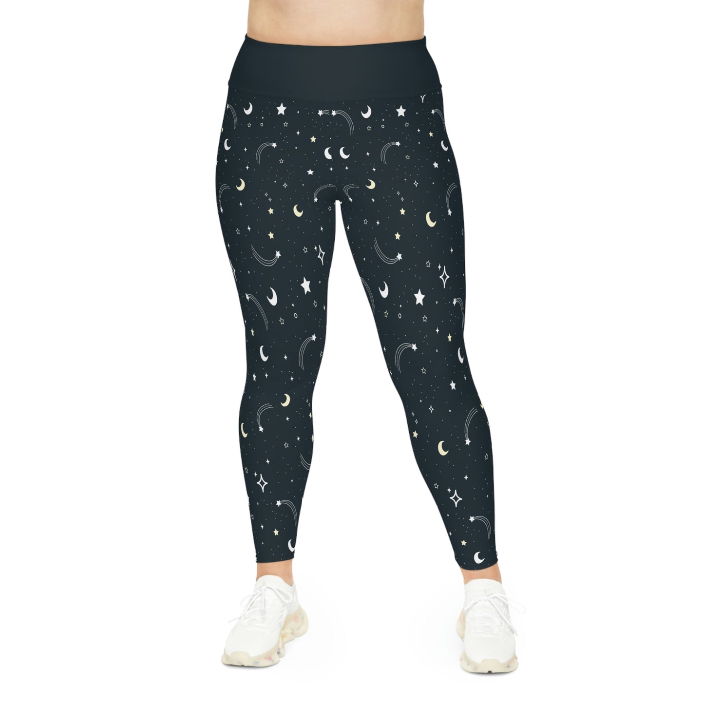 Celestial Moon Stars Plus Size Leggings One of a Kind Unique Workout Activewear tights for Mom fitness, Mothers Day, Girlfriend Christmas Gift