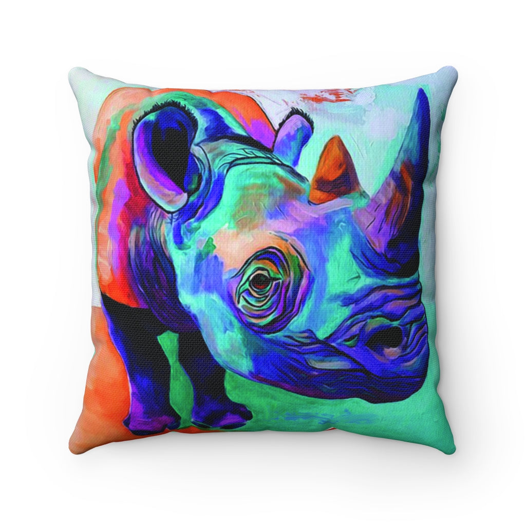 Rhino watercolor Spun Polyester Square Pillow