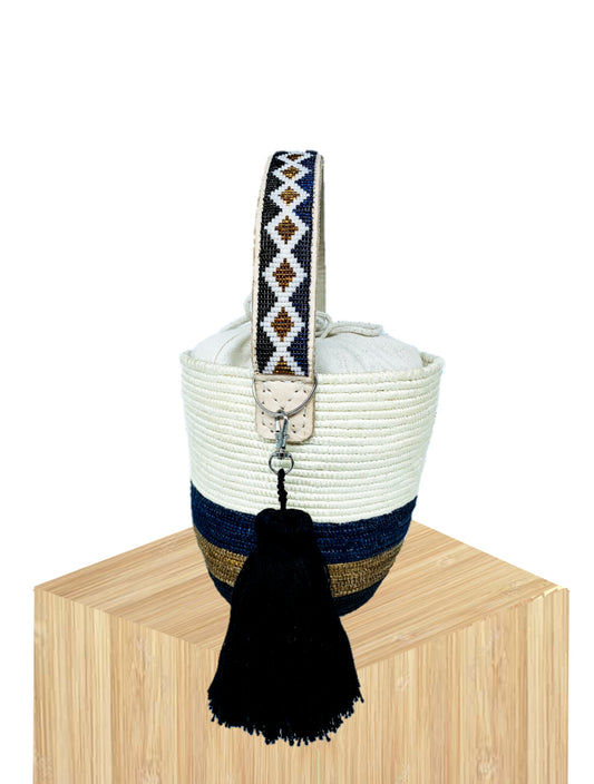 Handwoven Basket Bucket Bag Rwanda with  Beaded Handles