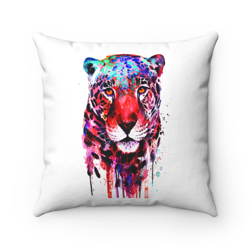 Front face Leopard watercolor Spun Polyester Square Pillow