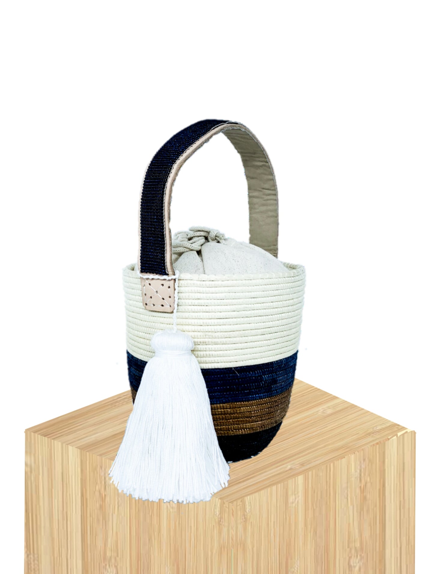 Handwoven Basket Bucket Bag Rwanda with  Beaded Handles