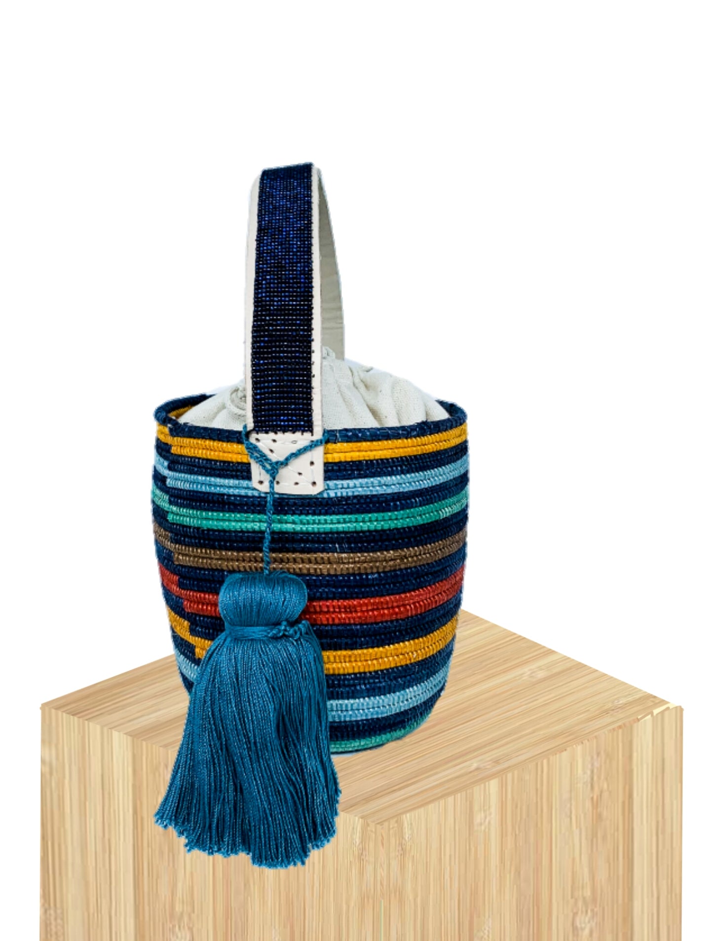 Handwoven Basket Bucket Bag Rwanda with  Beaded Handles