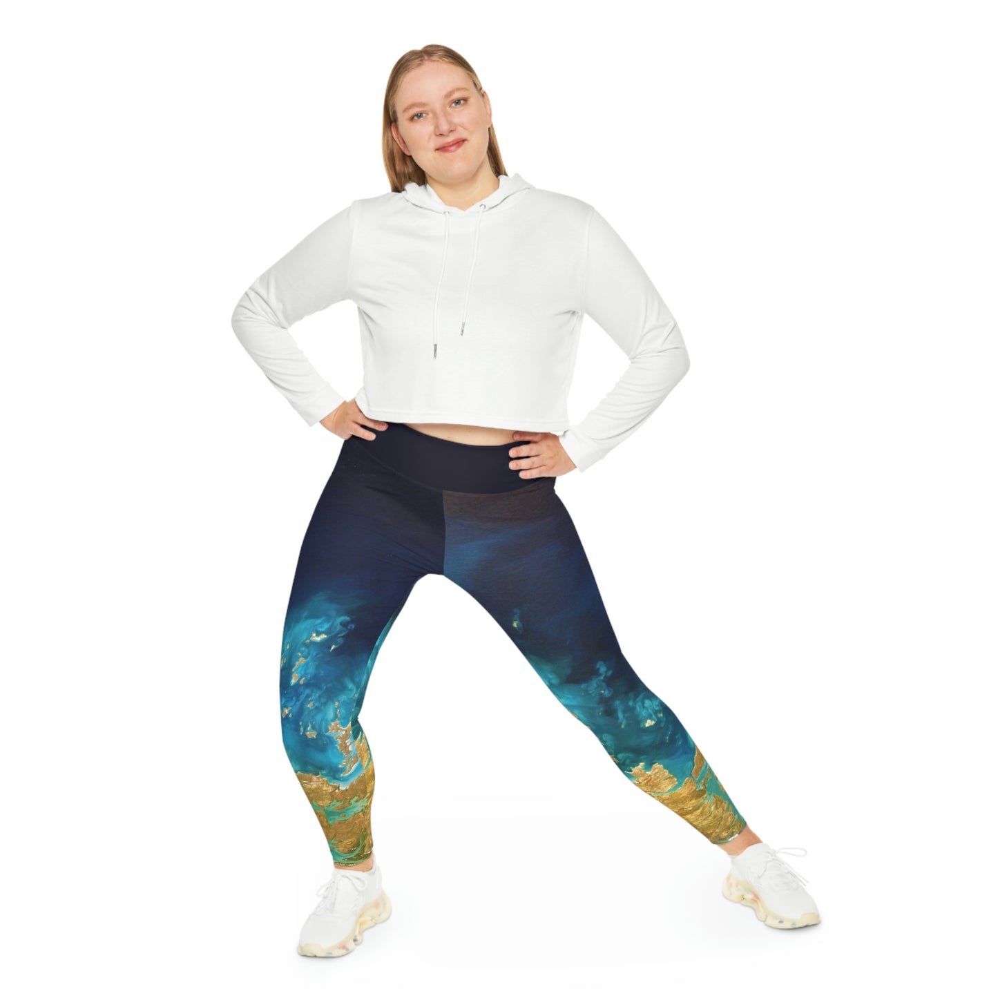 Abstract floral Pattern Plus Size Leggings, Turqoise teal leggings, marble style leggings,Abstract Leggings, Spandex Leggings