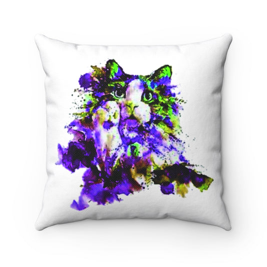 Cat Watercolor Spun Polyester Square Pillow