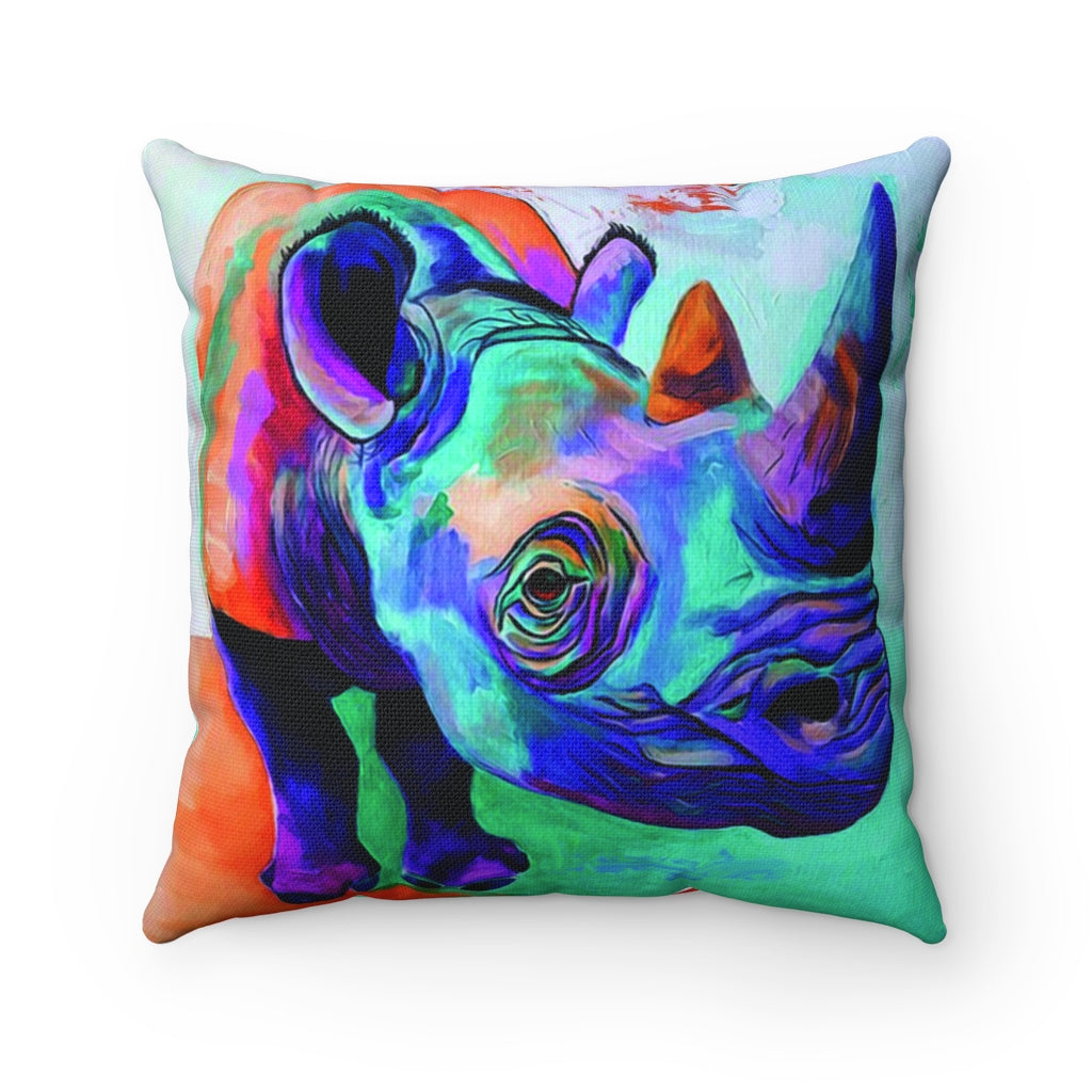 Rhino watercolor Spun Polyester Square Pillow