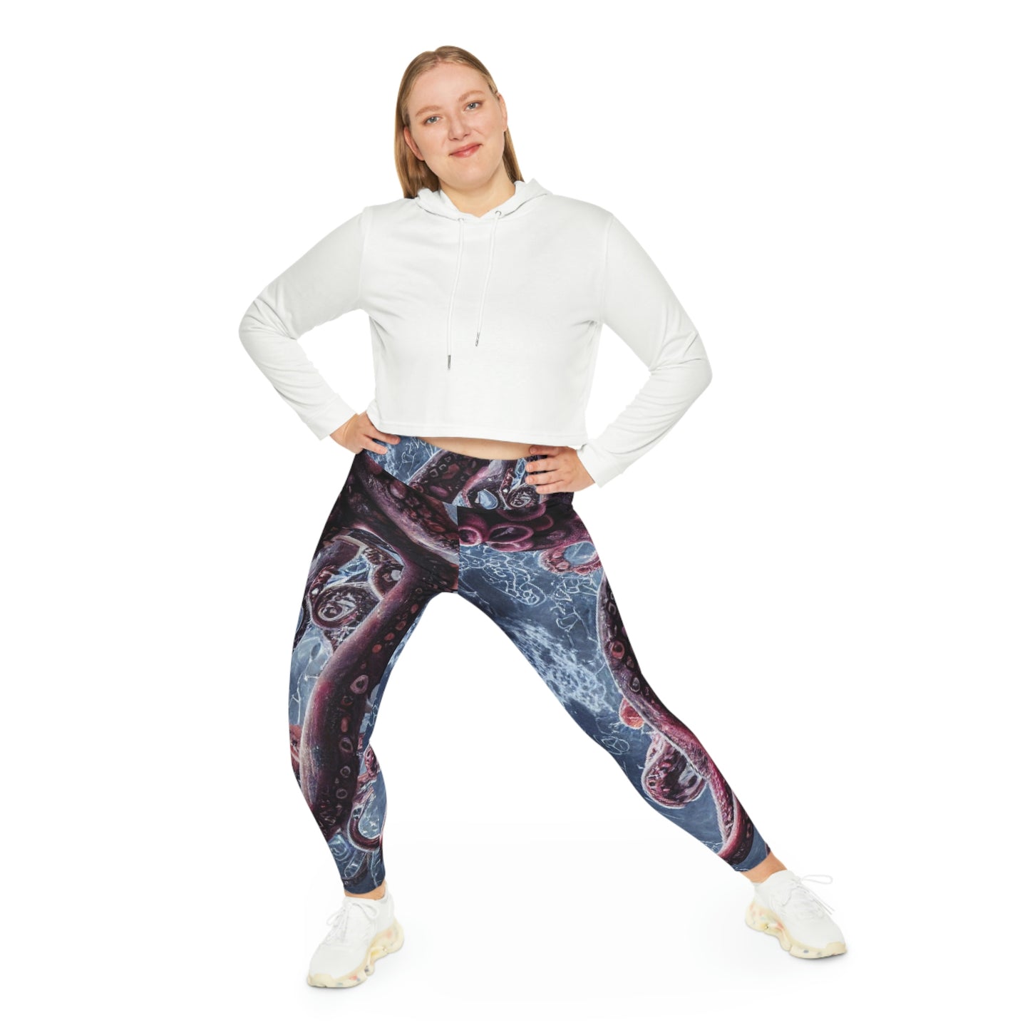 Octopus Beach Plus Size Leggings, One of a Kind Gift - Unique Workout Activewear tights for Mom fitness, Mothers Day, Girlfriend Christmas Gift